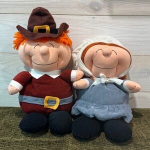 Vintage Thanksgiving Plush Pilgrim Couple Handmade By Kamar Inc Made In Taiwan